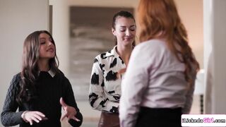 Lesbian staffs Double penetration fuck titty cougar client