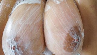 Large tits soapy shower for a hard dicking