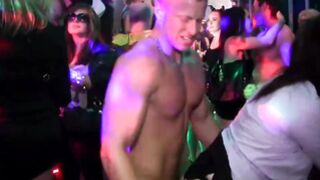 Sexy girls at a party ready to suck huge cock in stockings