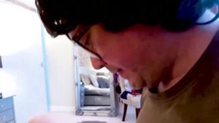 Kinky beautiful babe Auntie Lucy wears hot glasses while sucking shaft