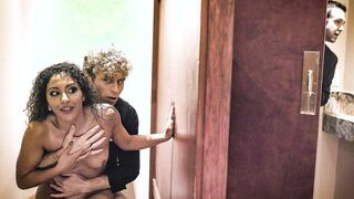 Slutty housewife cheating with the waiter on their 5th anniversary