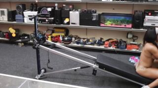 Petite beautiful babe fucks in pawnshop after demonstrating a workout