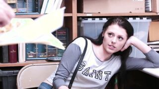 Tatted junkie shoplifter satisfies two lustful cops to get away