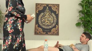 A big breasted female in a hijab got a really hard gift