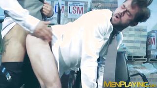 Captured Mike De Marko fucks hard in the warehouse by muscular Jean Franco
