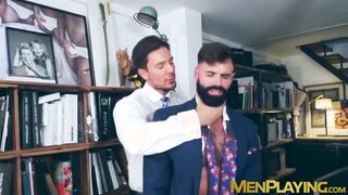 Babe Lionel Lilac licks & fucks the unshaved booty of suited Dani Robles