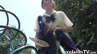 Nerdy Japanese  with glasses teases in public