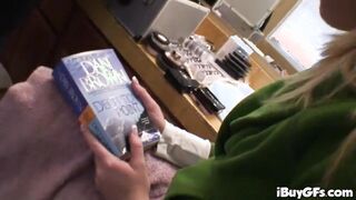 Titty blonde strips off