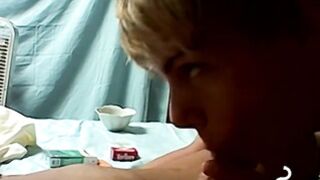 Curly haired dude rides hard shaft while smoking a cigar