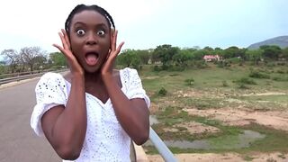 Ebony GF sucking my big ivory meat at safari camper van